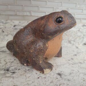 Vintage Shigaraki Pottery Japan Rustic Ceramic Frog Garden Ornament Figurine